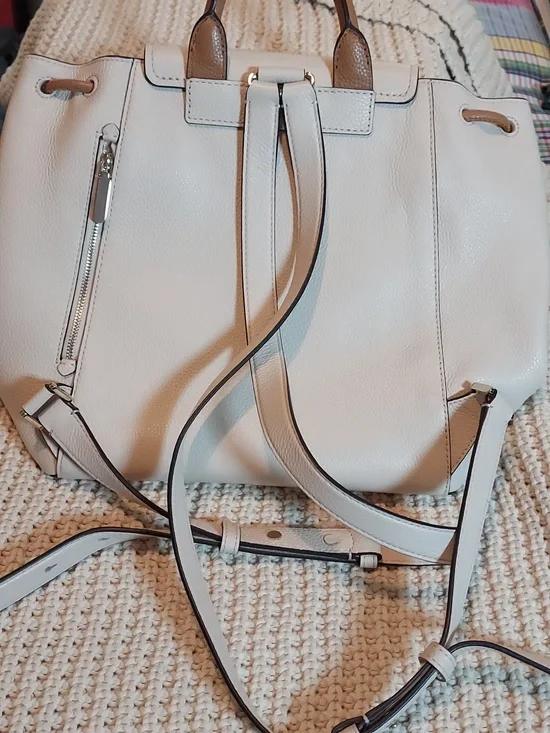 Kate Spade Rosie Sinch Pebbled Leather Medium Flap Backpack In Cream/Tan - Picture 7 of 16